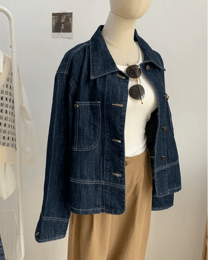 Veste en Jean Bleu Foncé Femme - VestesEnJean