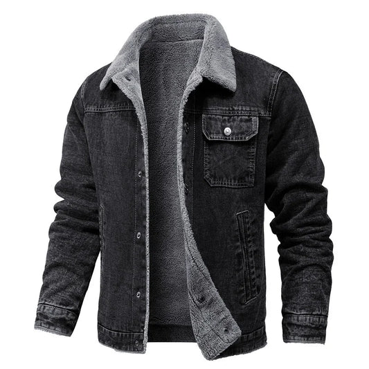 Veste en Jean Noir Fourrée Homme