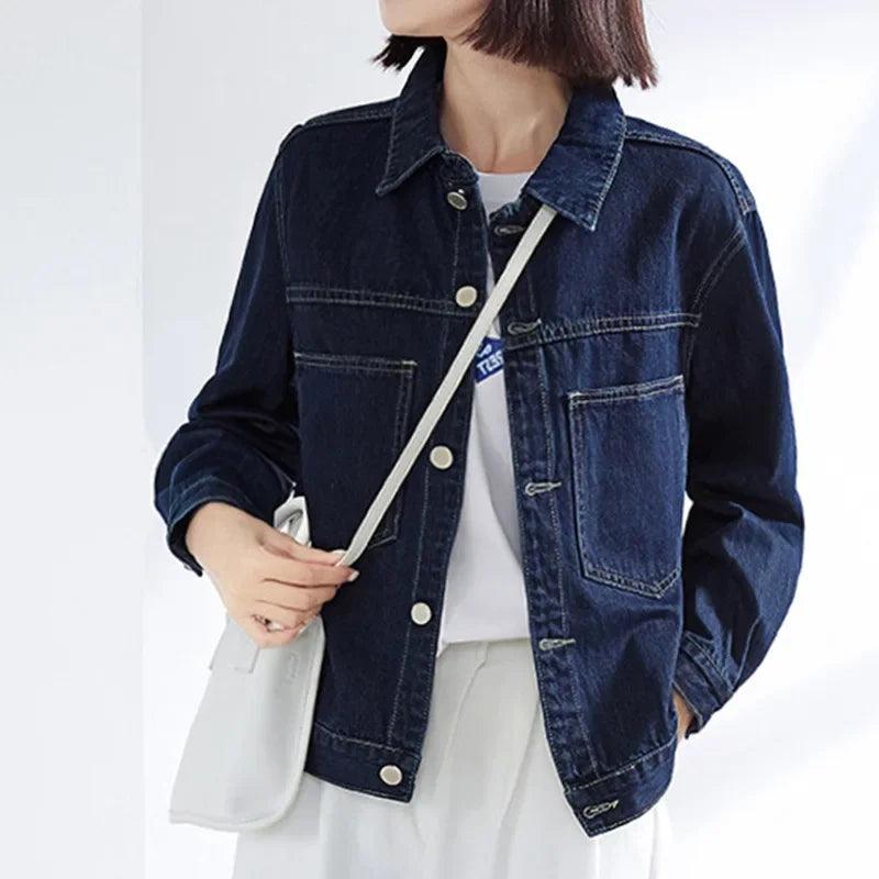 Veste en Jean Brut Femme Bleu Foncé - VestesEnJean