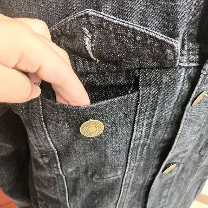 Veste en Jean Noir Délavé Homme