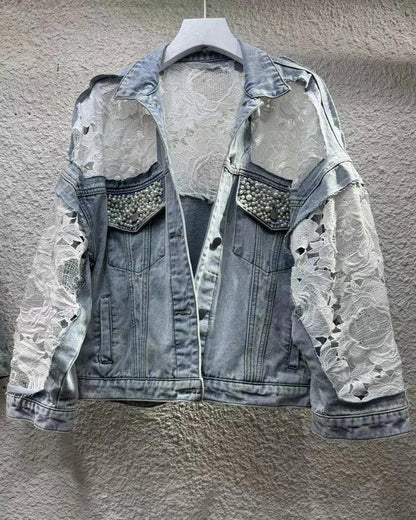 Veste en Jean Bimatière Dentelle et Perles Femme