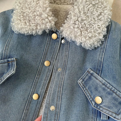 Veste en Jean avec Moumoute et Ceinture Fille