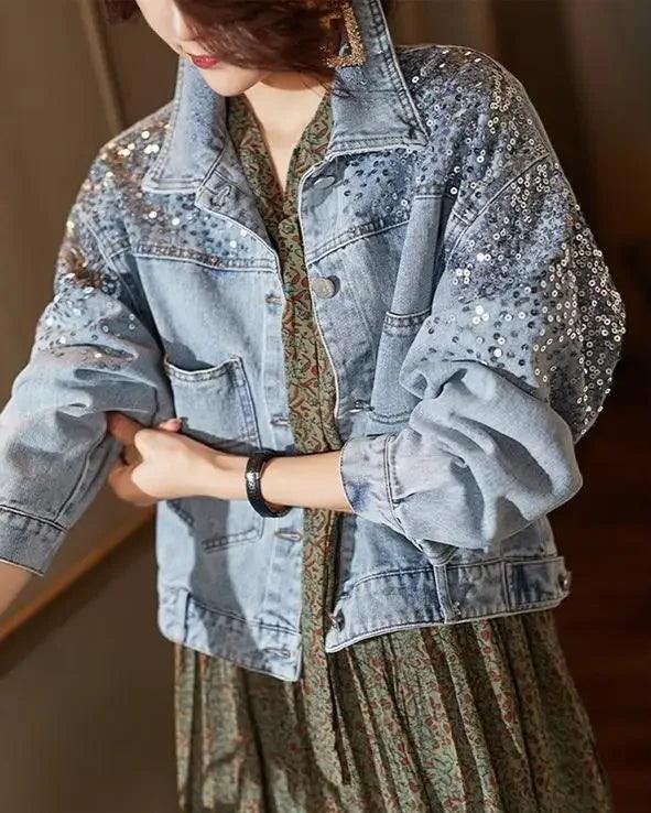 Veste en Jean Pailleté Femme