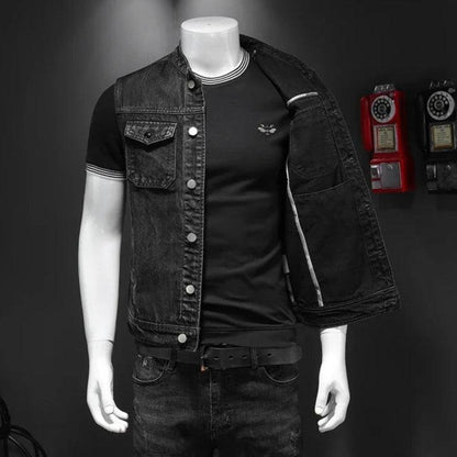 Veste en Jean Noir Sans Manches Homme