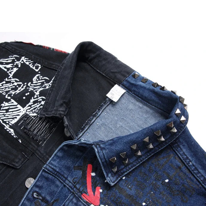 Veste en Jean Rock Homme Patchwork