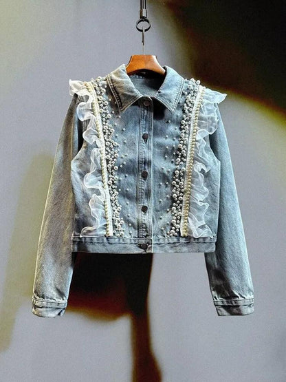 Veste en Jean Dentelle et Perles Femme