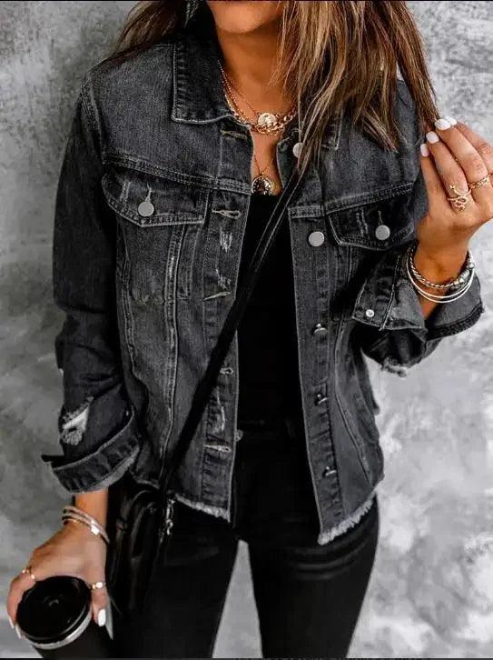 Veste en Jean Noir Troué Femme