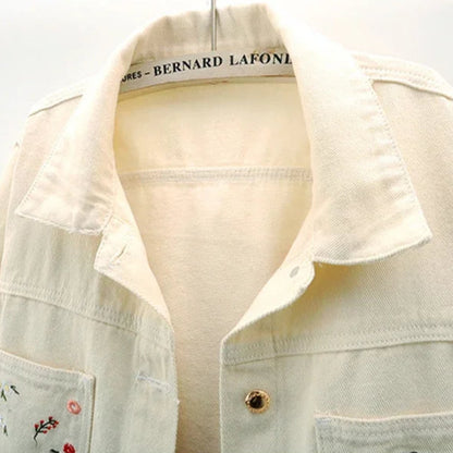 Veste en Jean Beige Fleurie Femme Minimaliste