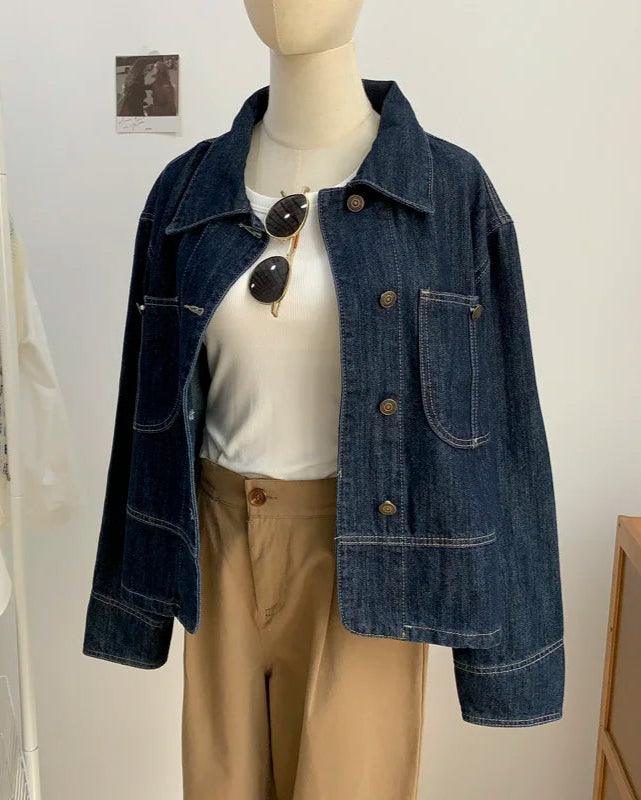 Veste en Jean Bleu Foncé Femme - VestesEnJean