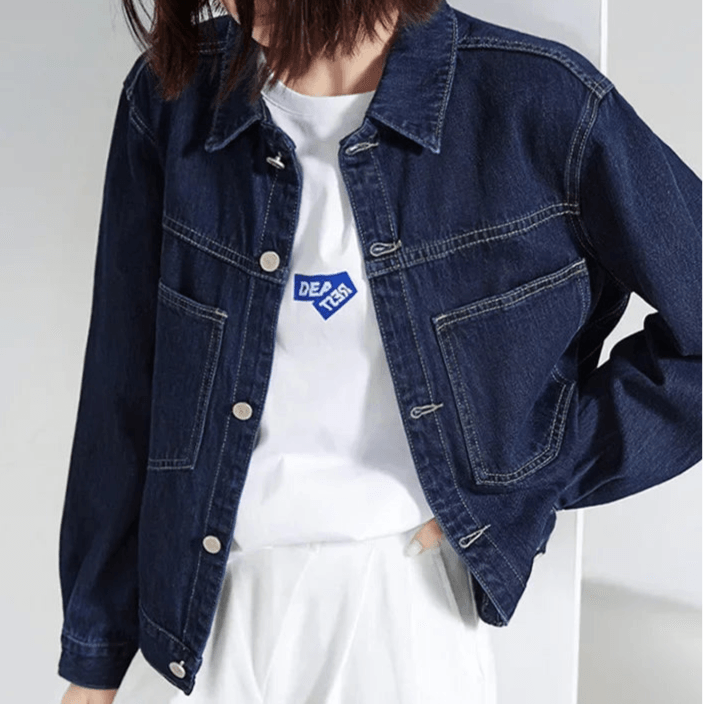 Veste en Jean Brut Femme Bleu Foncé - VestesEnJean