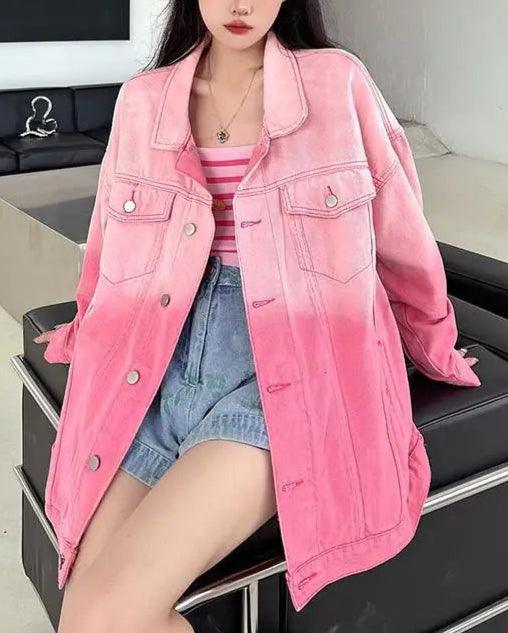 Veste en Jean Femme Oversize Dégradé Rose