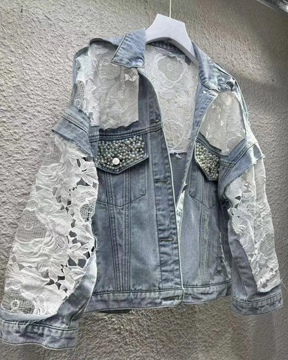 Veste en Jean Bimatière Dentelle et Perles Femme