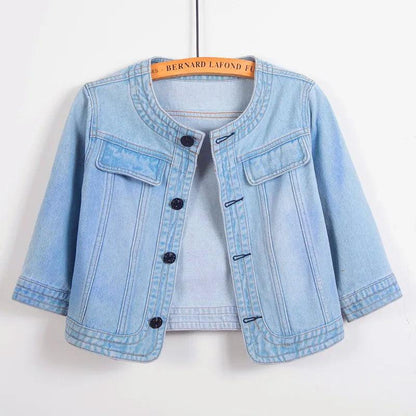 Veste en Jean Courte Femme Sans Col