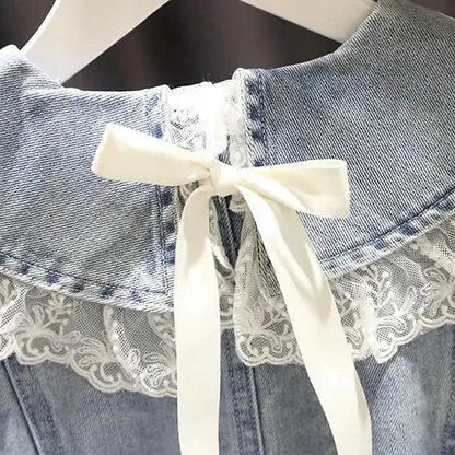 Veste en Jean à Volant en Dentelle Fille