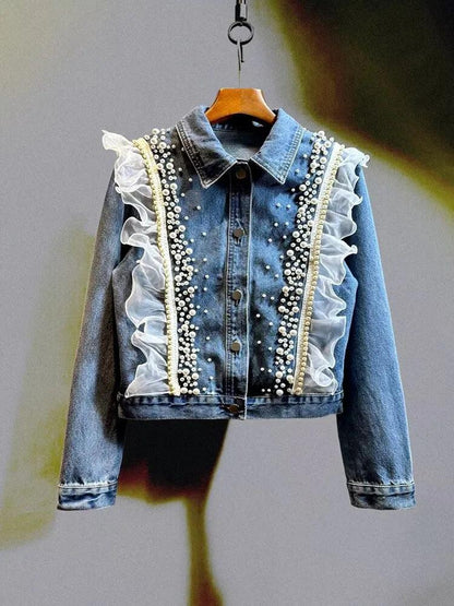 Veste en Jean Dentelle et Perles Femme