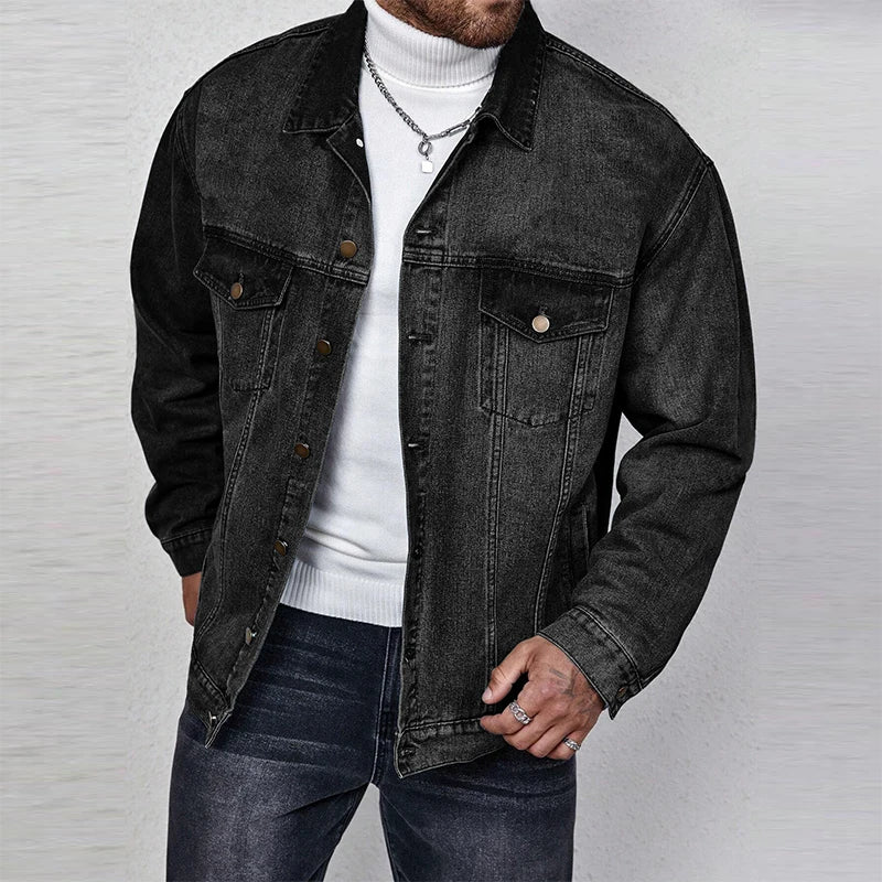 Veste en Jean Noir Délavé Homme