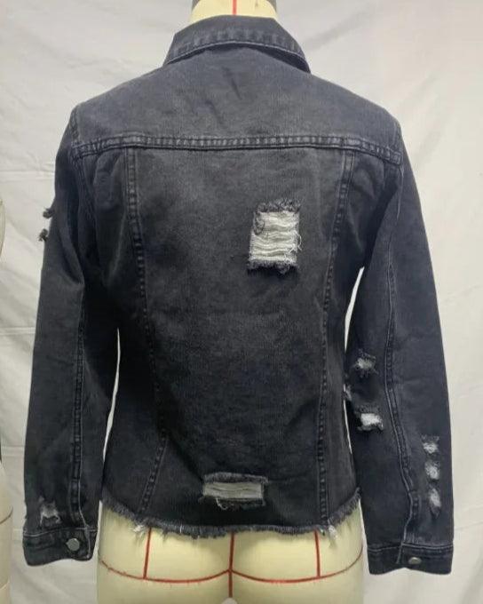 Veste en Jean Noir Troué Femme