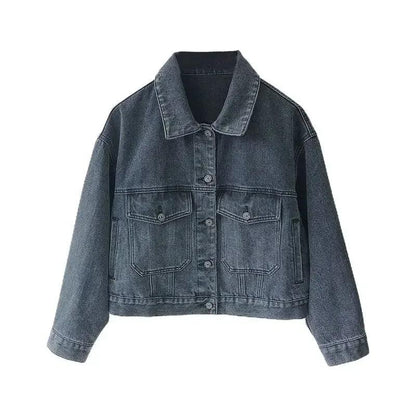 Veste en Jean Gris Foncé Femme