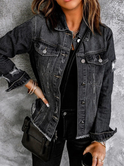 Veste en Jean Noir Troué Femme