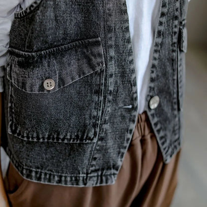 Gilet en Jean Gris Vintage Femme