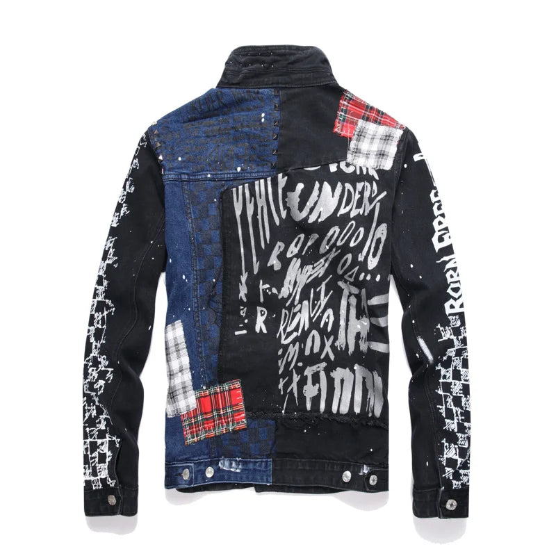 Veste en Jean Rock Homme Patchwork