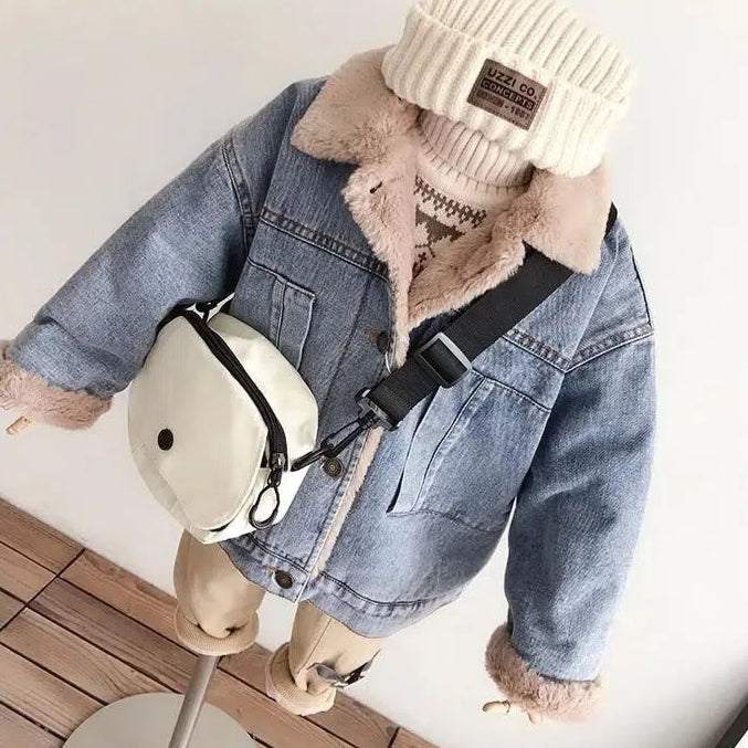 Veste en Jean Enfant Garçon Col en Laine