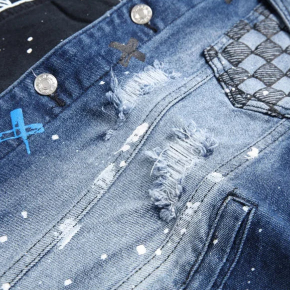 Veste en Jean Rock Homme Patchwork