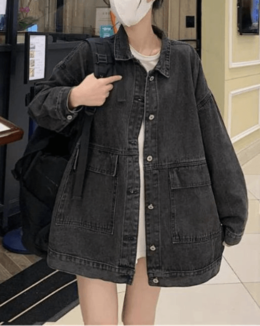 Veste en Jean Noire Oversize Femme