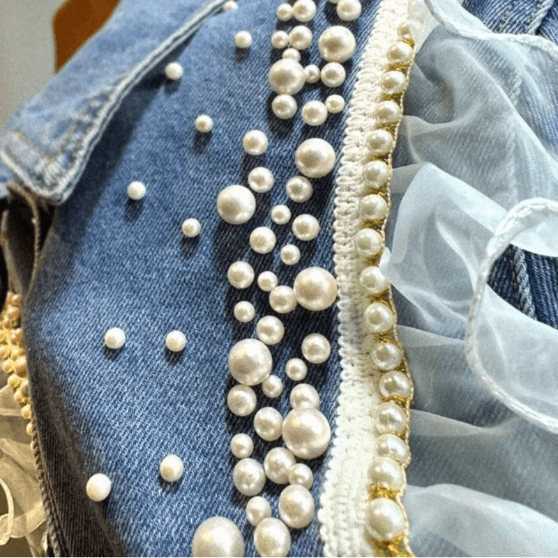 Veste en Jean Dentelle et Perles Femme