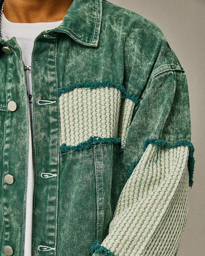 Veste en Jean Verte Patchwork Homme