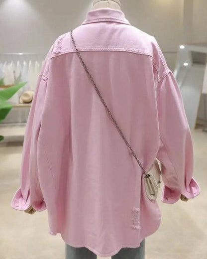 Veste en Jean Ample Rose avec Dessins Femme