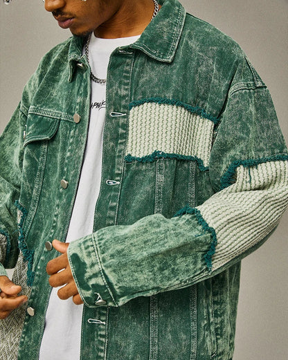 Veste en Jean Verte Patchwork Homme