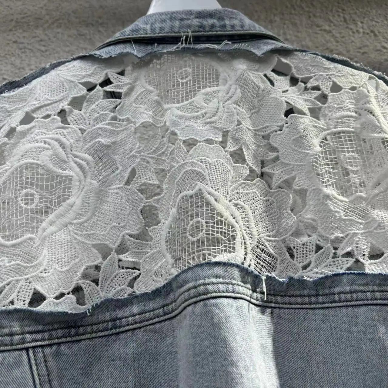 Veste en Jean Bimatière Dentelle et Perles Femme