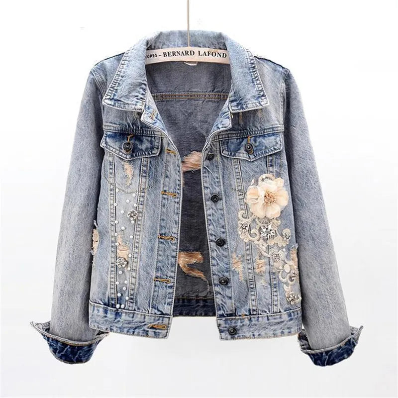 Veste en Jean Originale Femme Fleurie