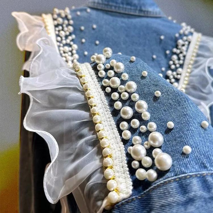 Veste en Jean Dentelle et Perles Femme