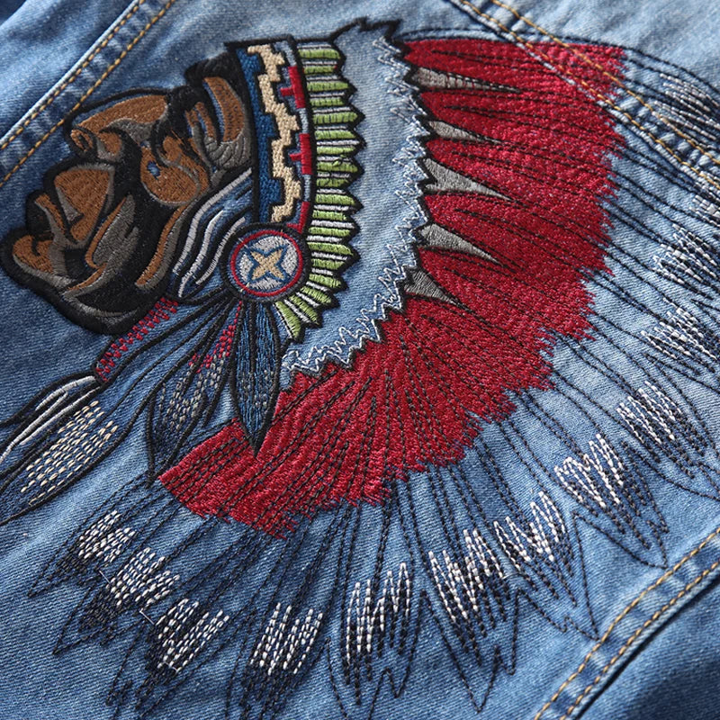 Veste en Jean Homme Brodée Indien