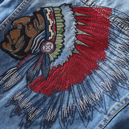 Veste en Jean Homme Brodée Indien
