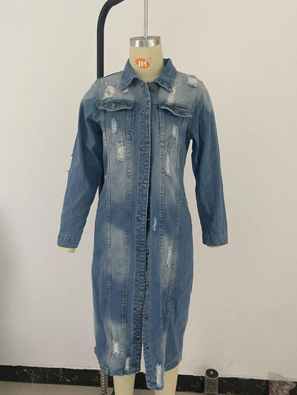 Veste en Jean Femme Longue Déchirée