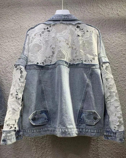 Veste en Jean Bimatière Dentelle et Perles Femme