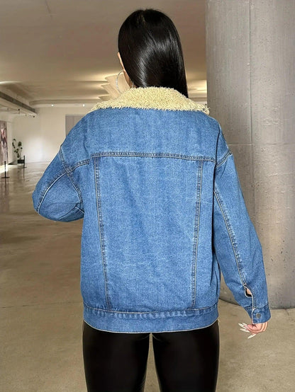 Veste en Jean Doublée Fourrure Femme