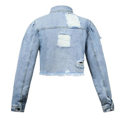 Veste en Jean Femme Courte Déchirée