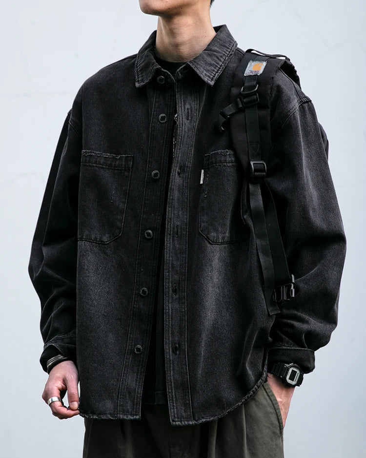 Veste en Jean Noir Oversize Homme