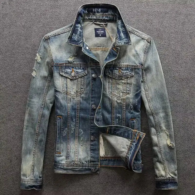 Veste en Jean à Trous Homme