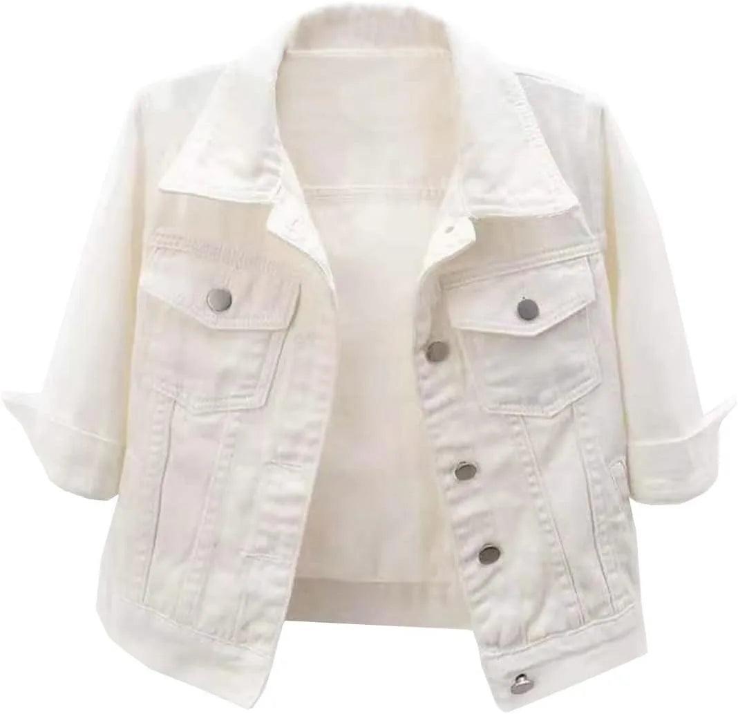 Veste en Jean Blanche Courte Femme