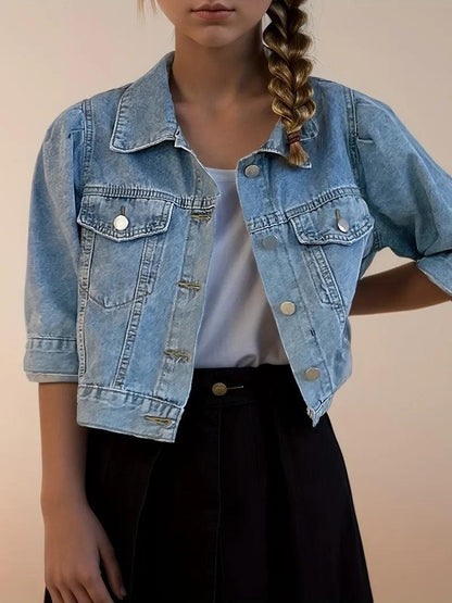 Veste en Jean Bleu Courte Femme