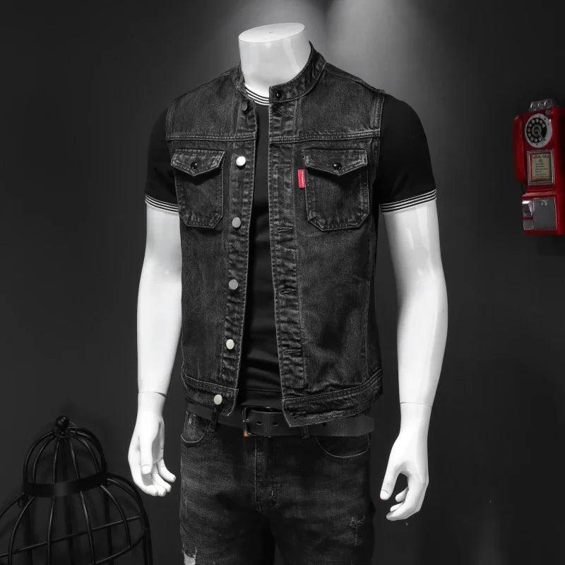 Veste en Jean Noir Sans Manches Homme