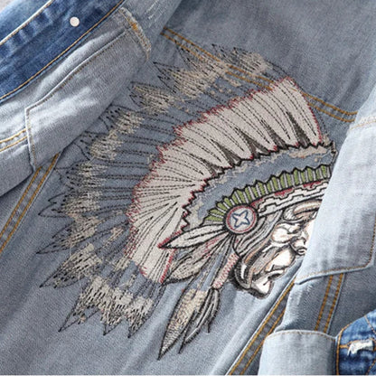 Veste en Jean Homme Brodée Indien