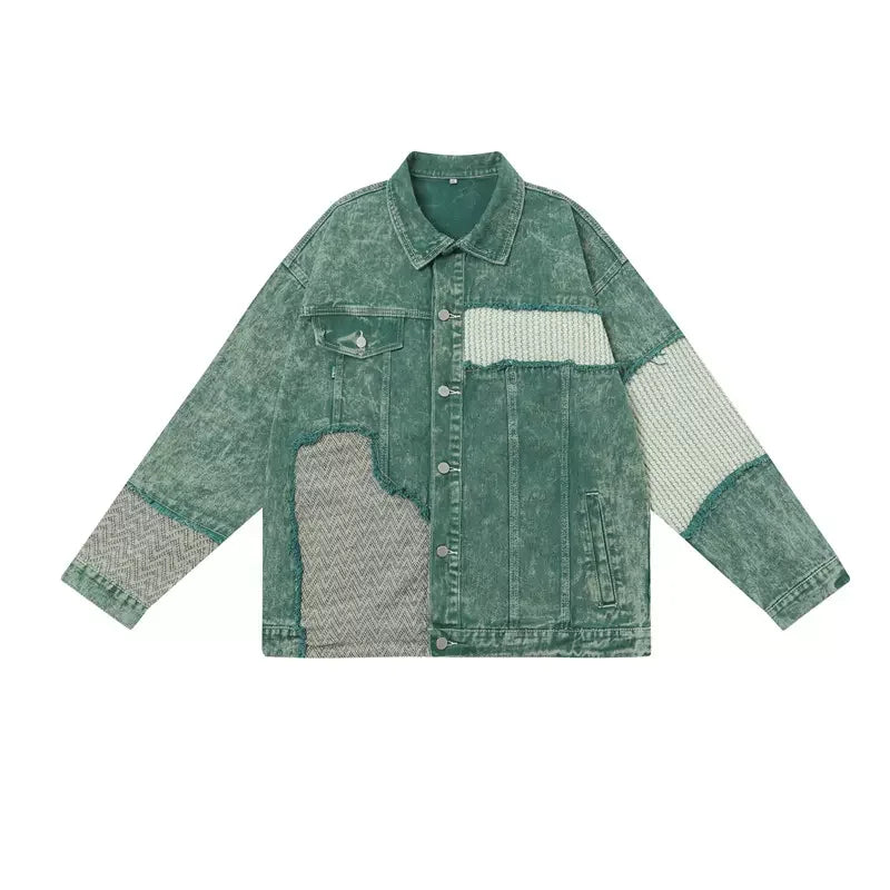 Veste en Jean Verte Patchwork Homme