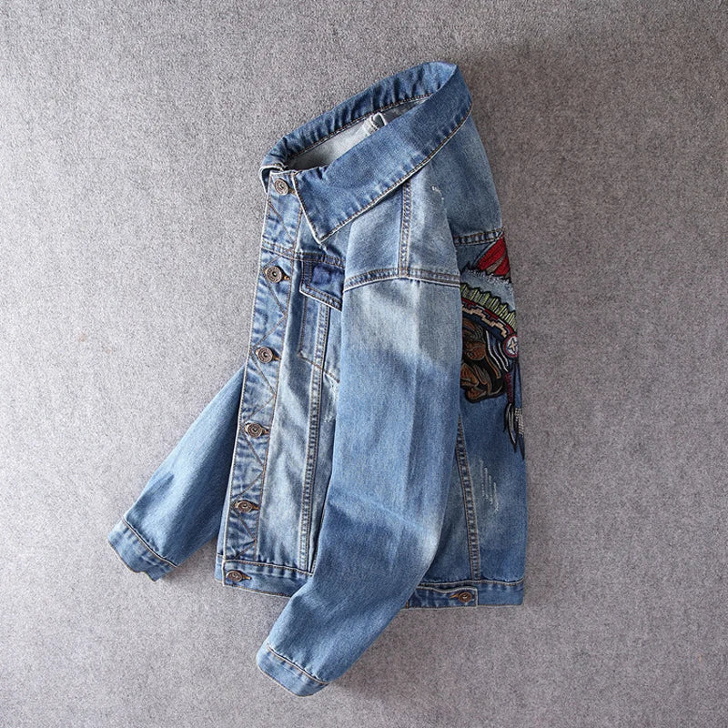 Veste en Jean Homme Brodée Indien