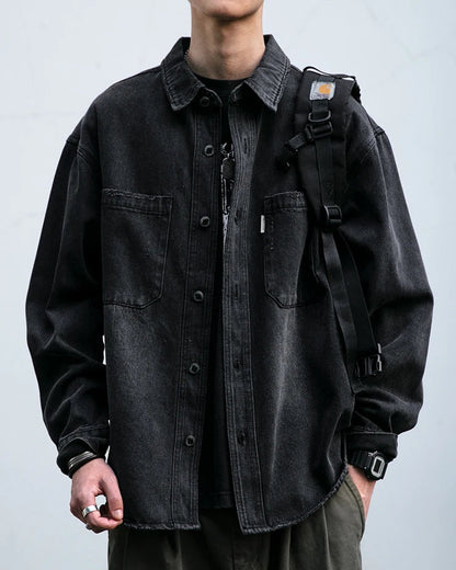 Veste en Jean Noir Oversize Homme